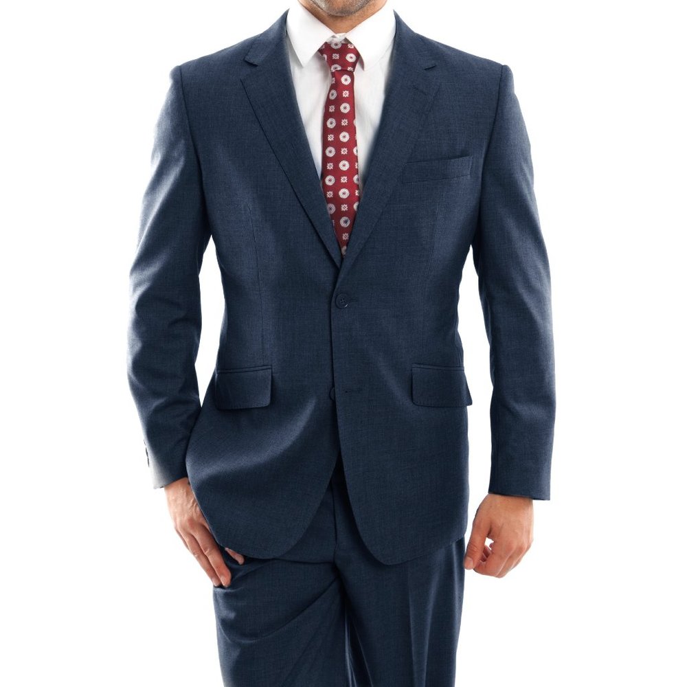 Mens 2-Piece 100% Wool Suit, Indigo